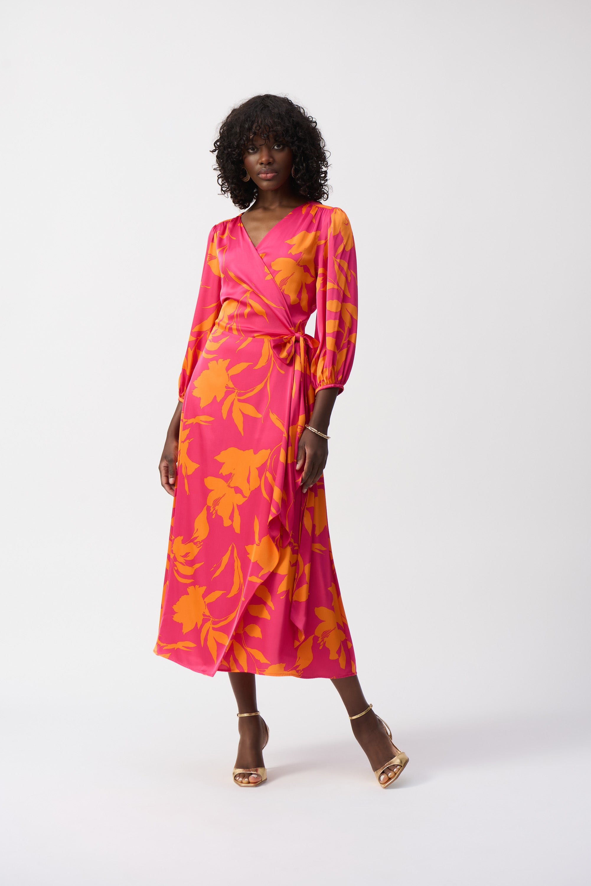 JOSEPH RIBKOFF Floral Wrap Midi Dress