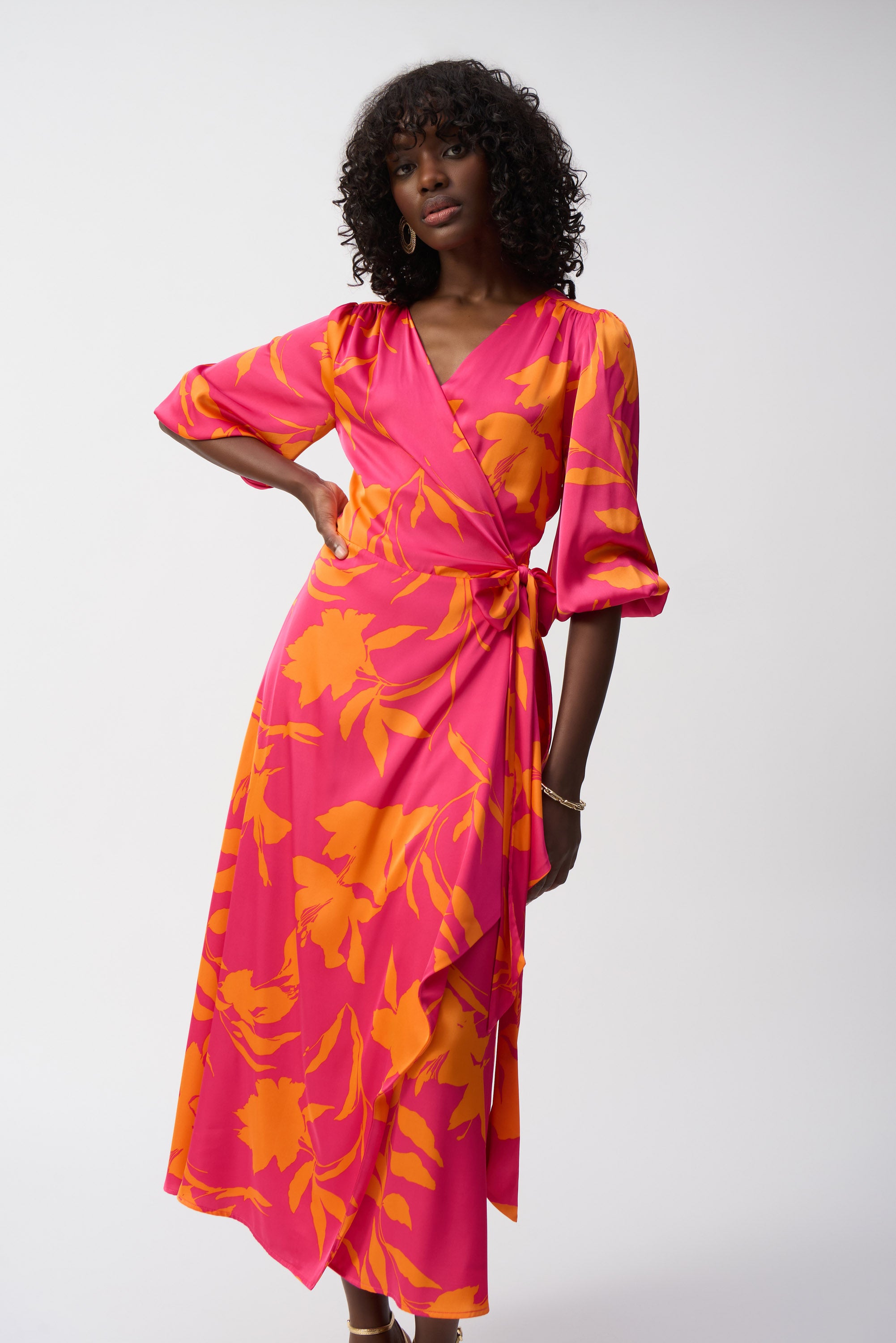 JOSEPH RIBKOFF Floral Wrap Midi Dress