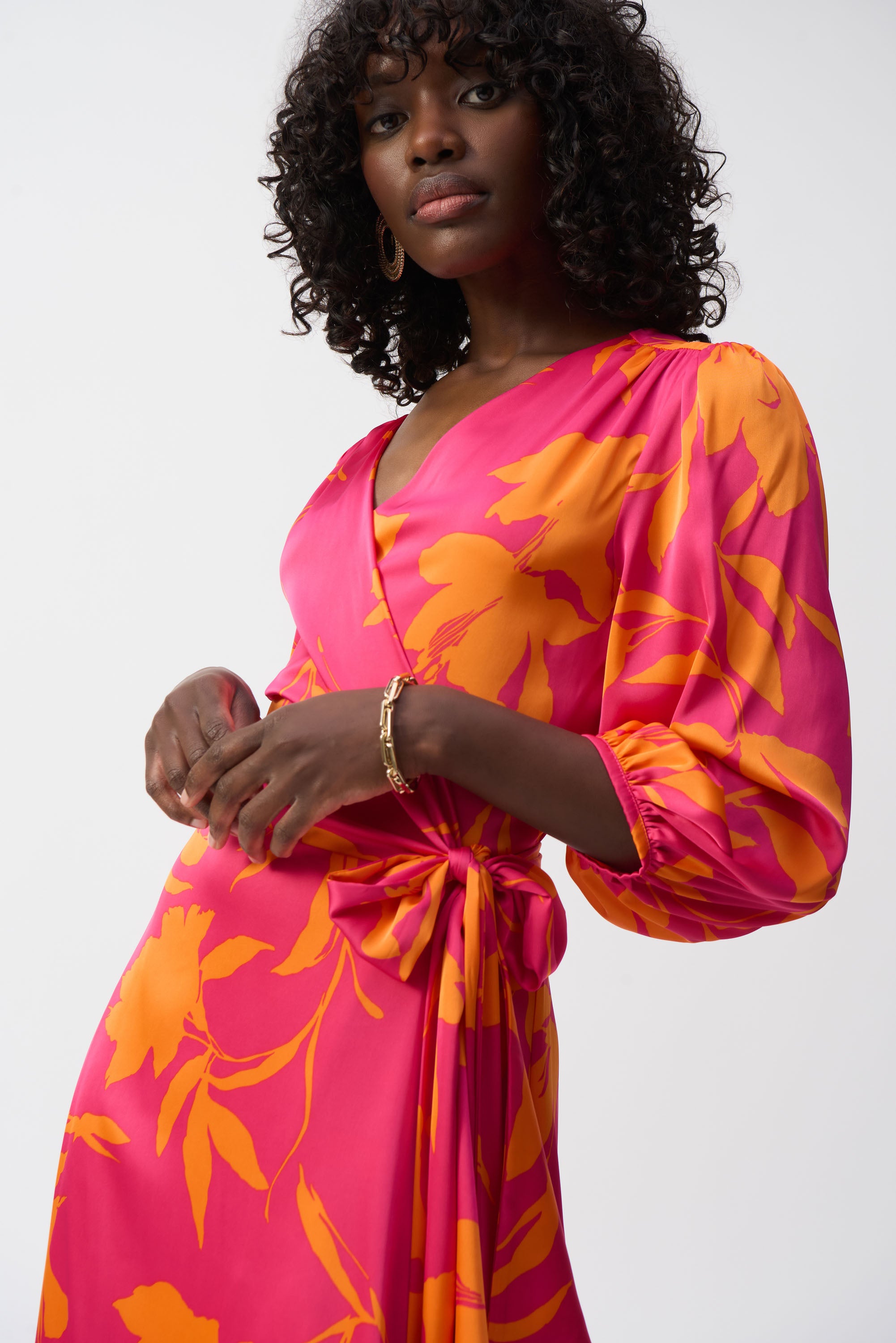 JOSEPH RIBKOFF Floral Wrap Midi Dress