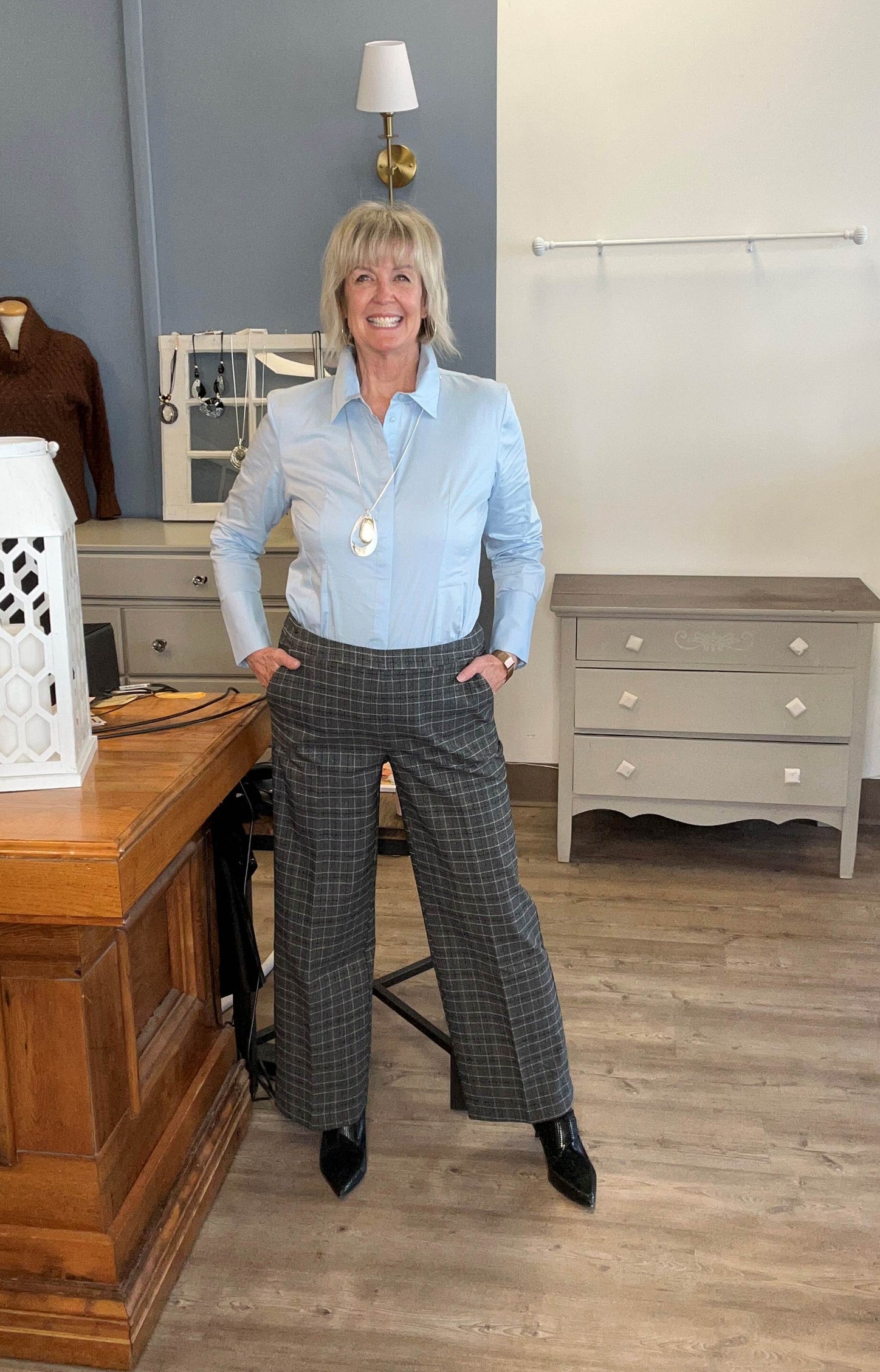 LISETTE L Gray Plaid Pants