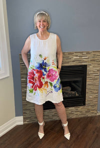 DOLCEZZA Floral Linen Dress