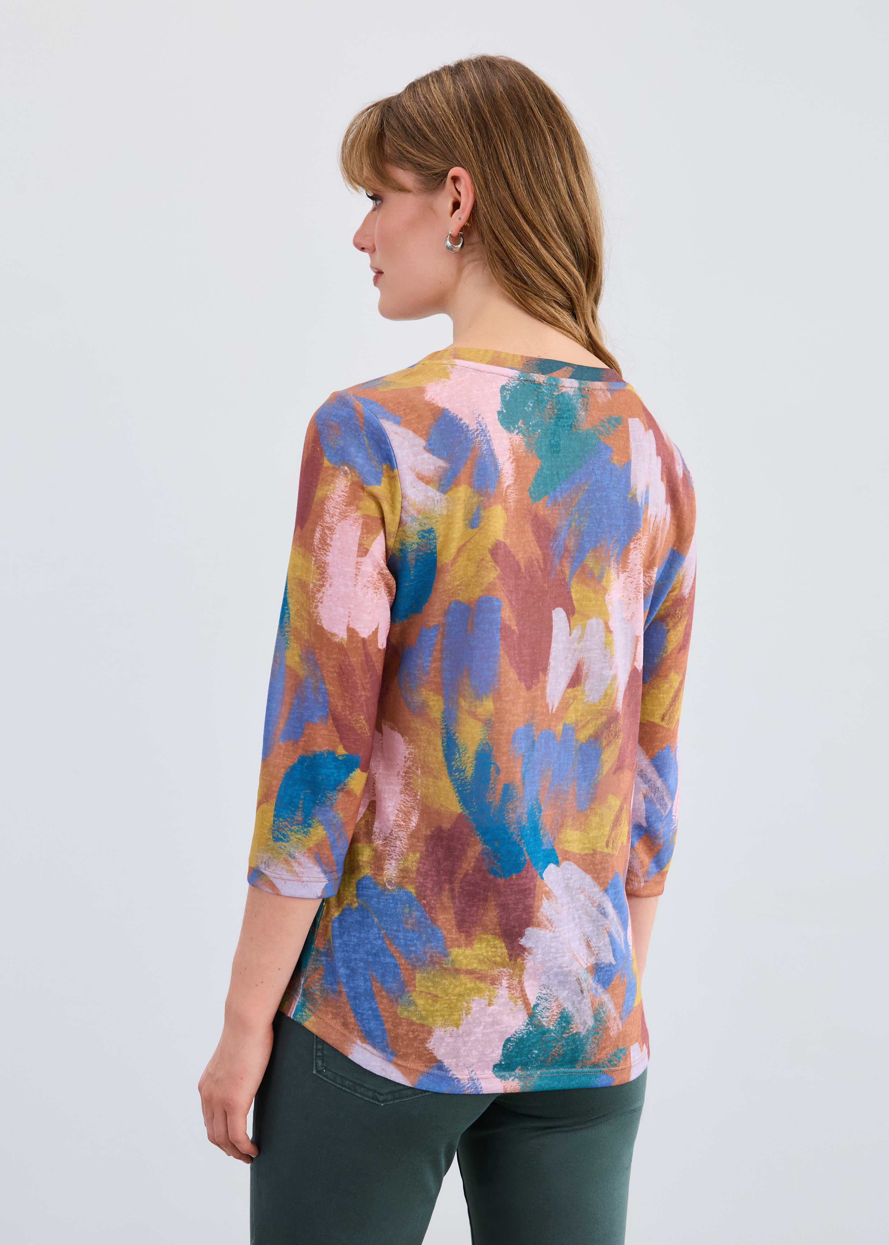 FDJ Scoop Neck Patterned 3/4 Sleeve Top