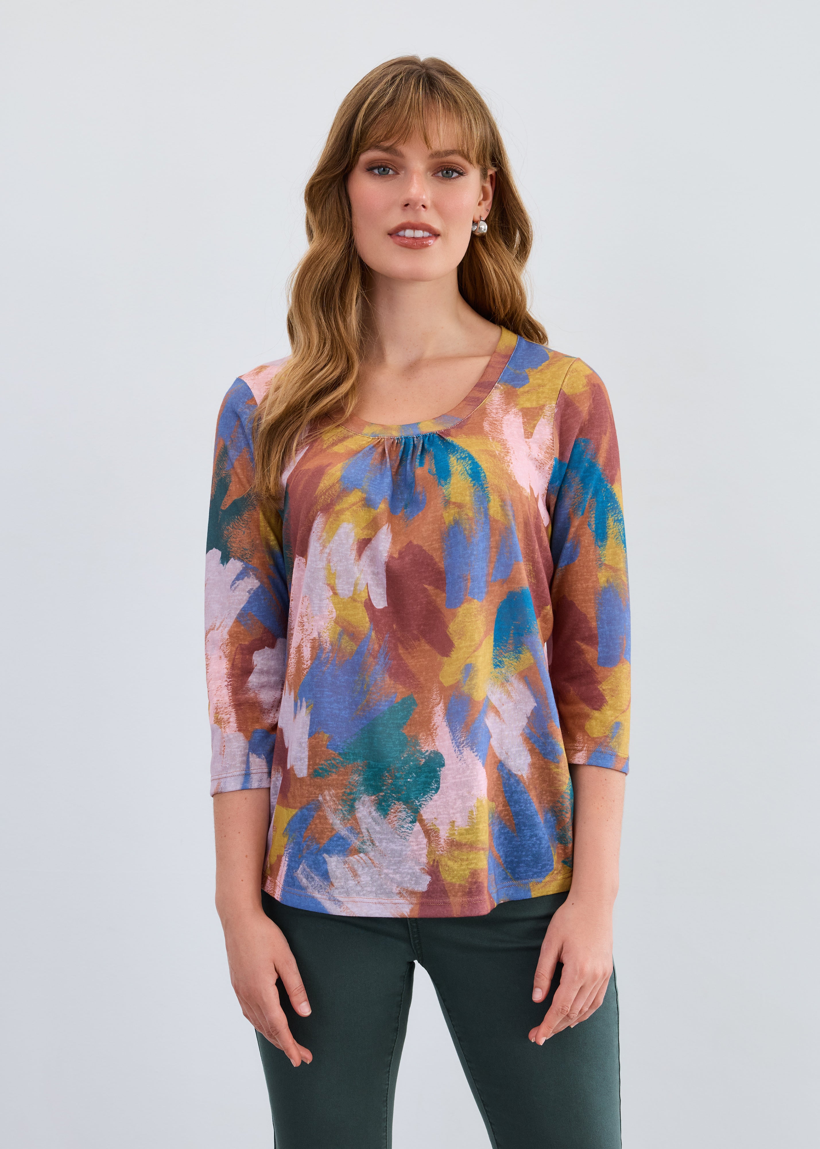 FDJ Scoop Neck Patterned 3/4 Sleeve Top
