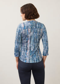 FDJ 3/4 Sleeve Henley Top Gravity Indigo