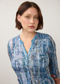 FDJ 3/4 Sleeve Henley Top Gravity Indigo