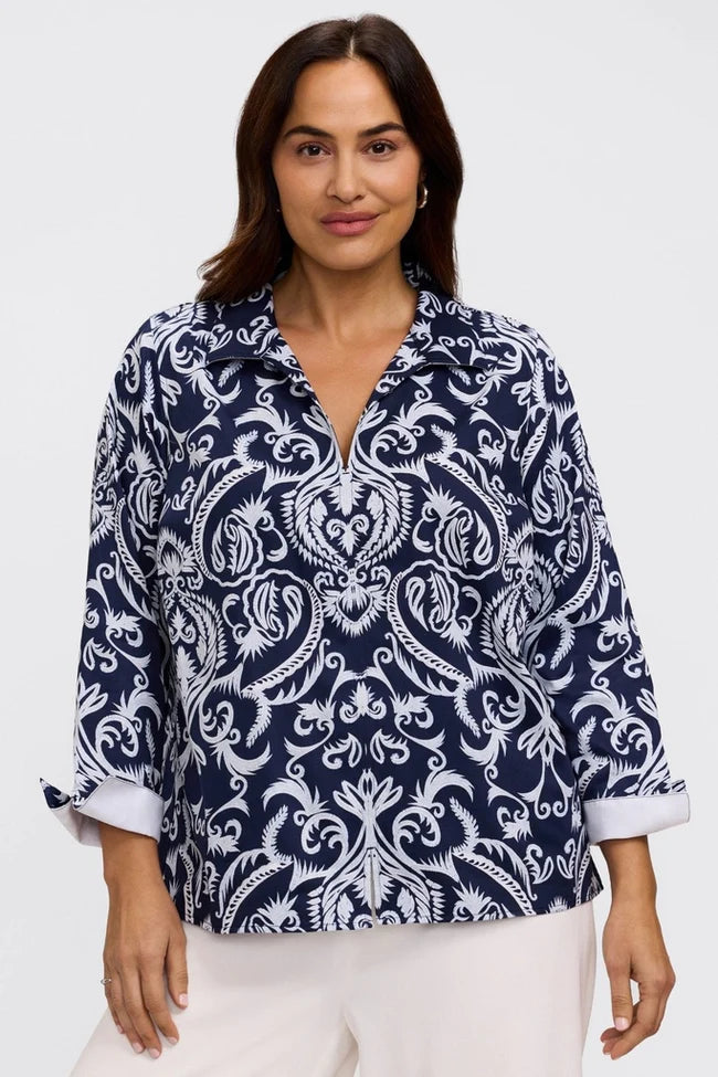 FOXCROFT Printed Damask L/S Blouse