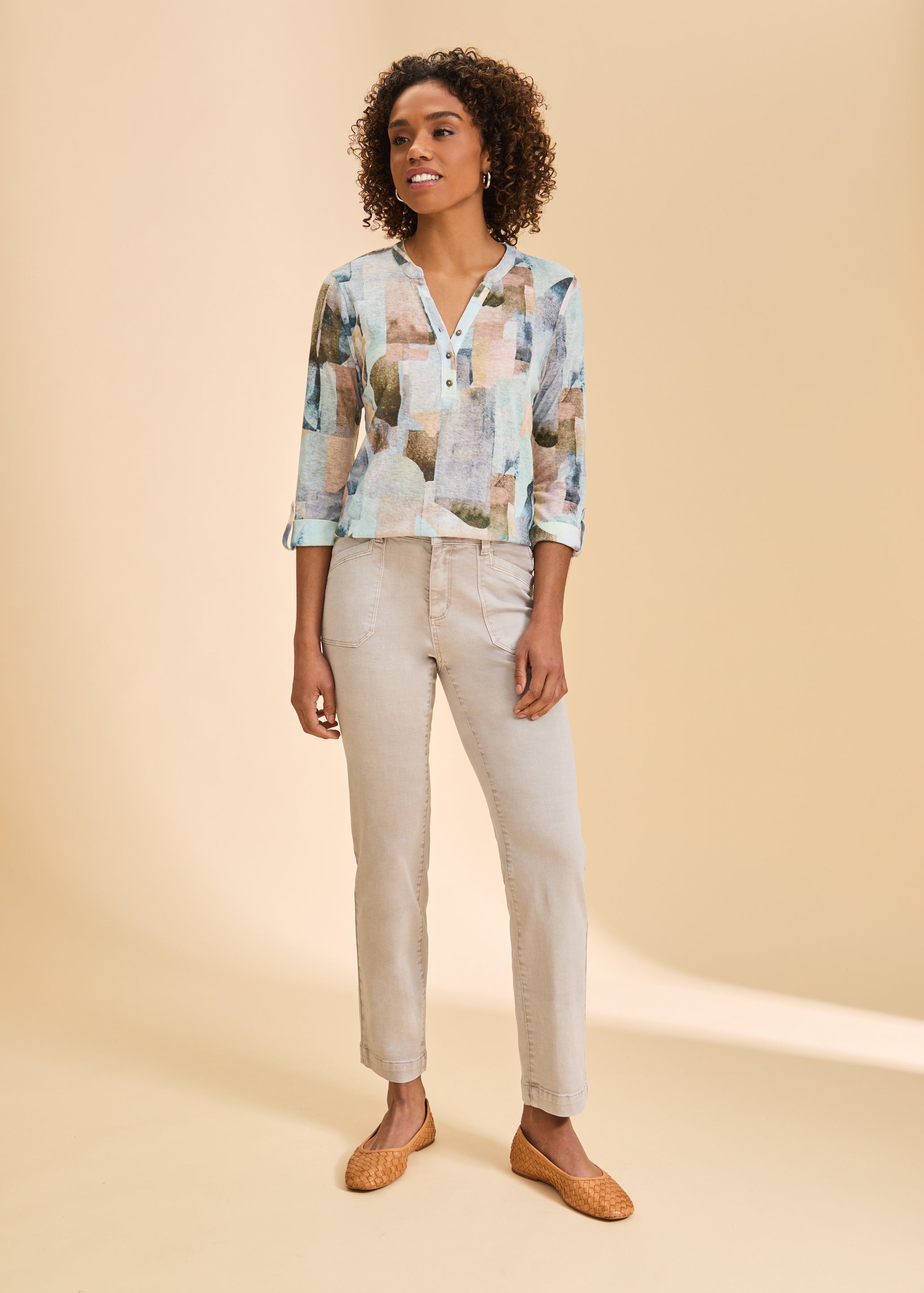 FDJ Printed 3/4 Sleeve Top