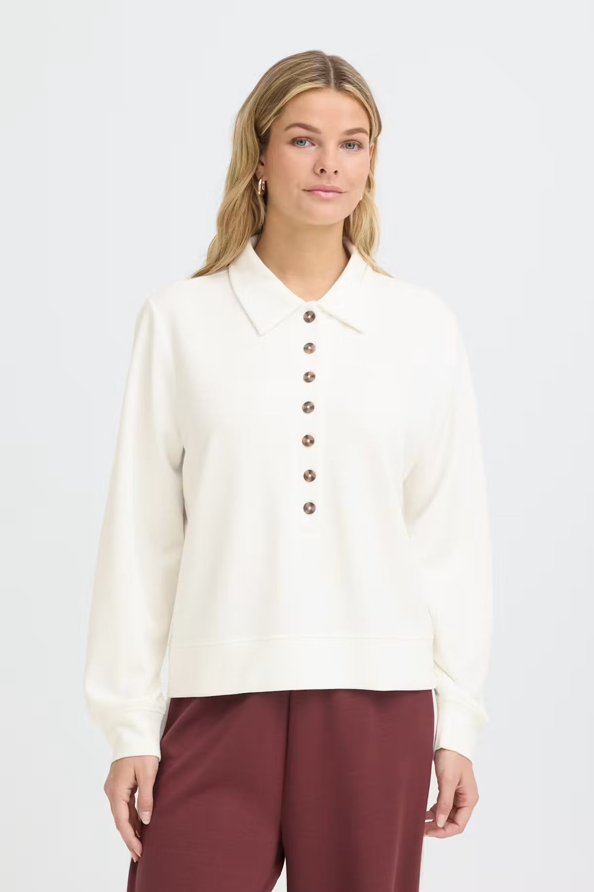 FRANSA Collared Long Sleeve Top