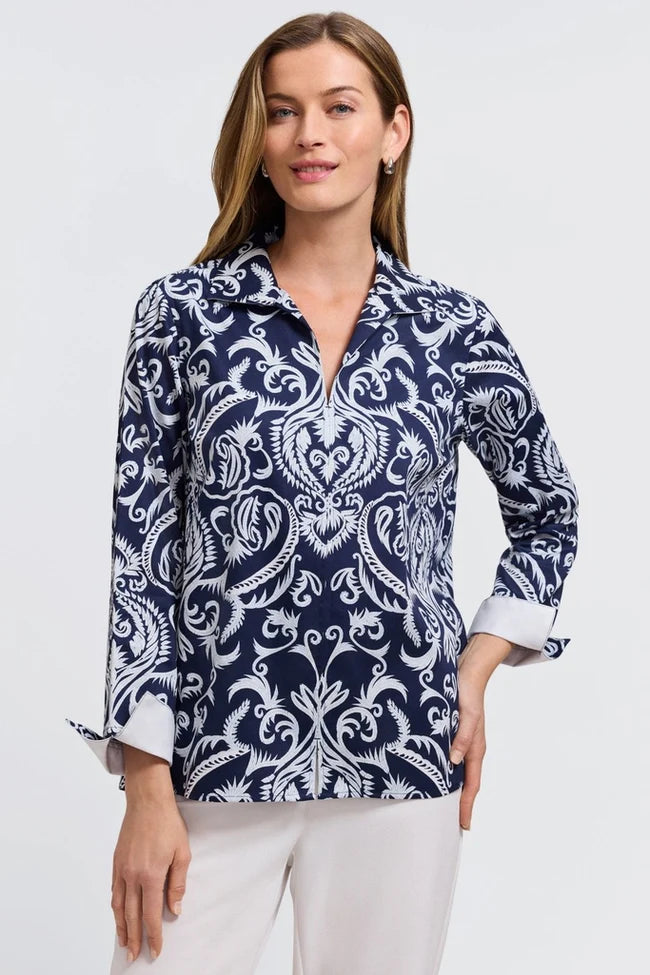 FOXCROFT Printed Damask L/S Blouse