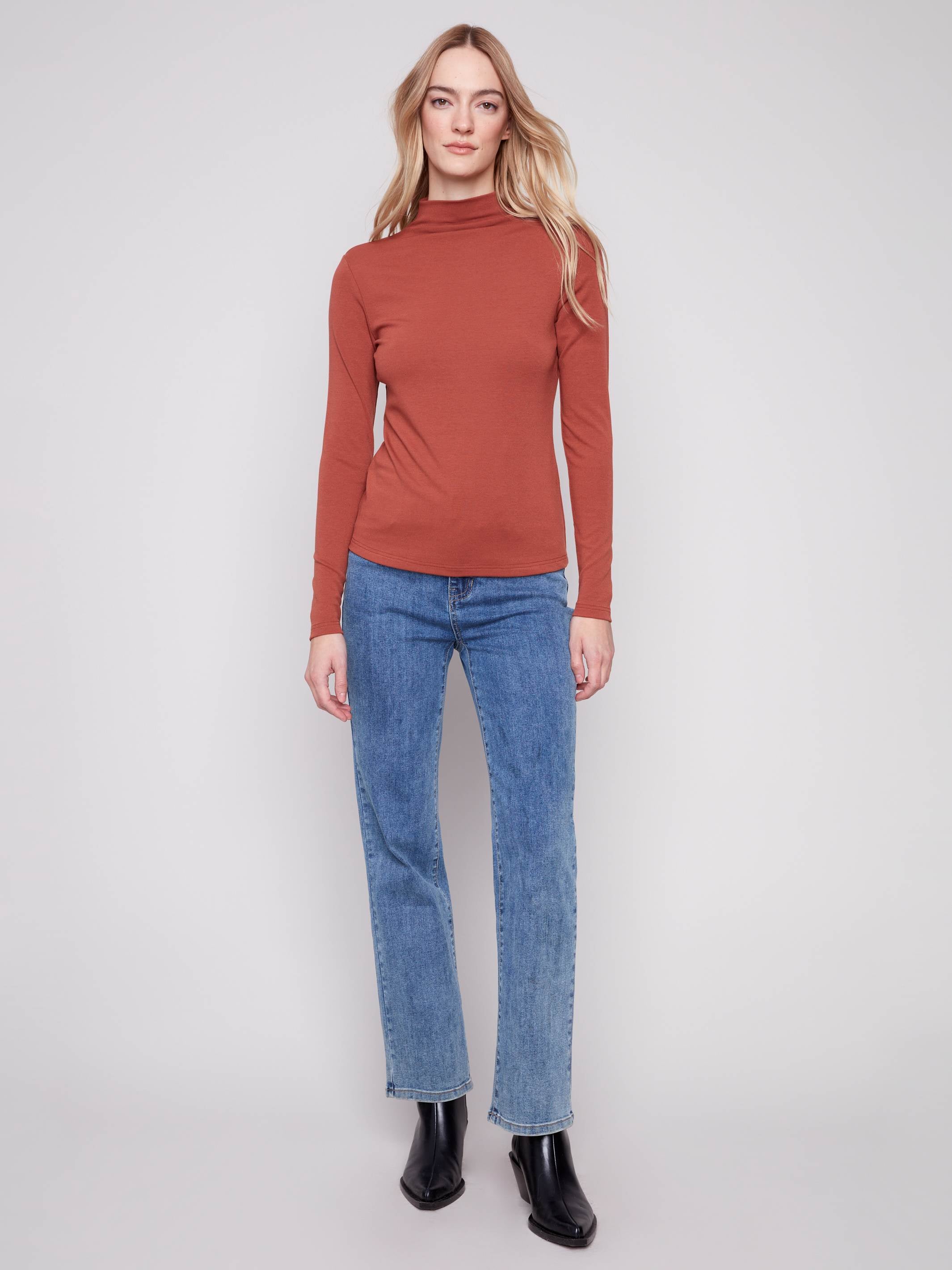 CHARLIE B Mock Neck L/S Top