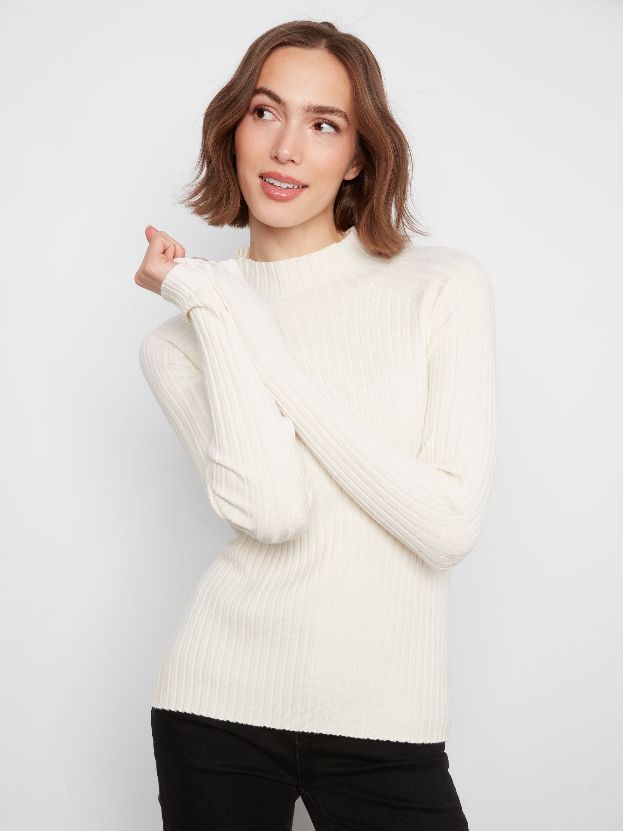 CHARLIE B Ribbed Mock Neck Sweater