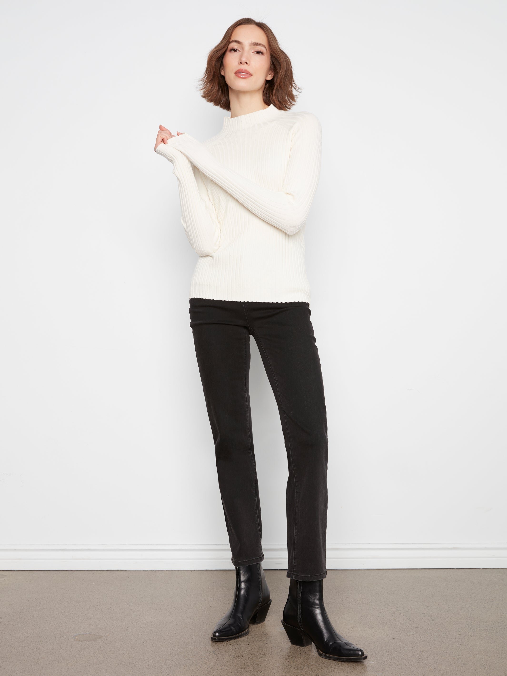 CHARLIE B Ribbed Mock Neck Sweater