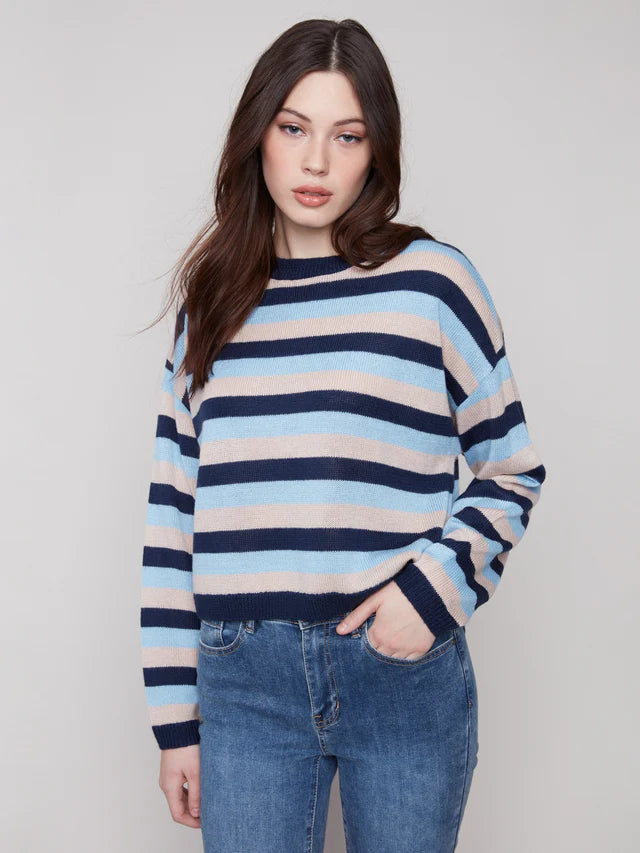 CHARLIE B Striped Crew Neck Sweater