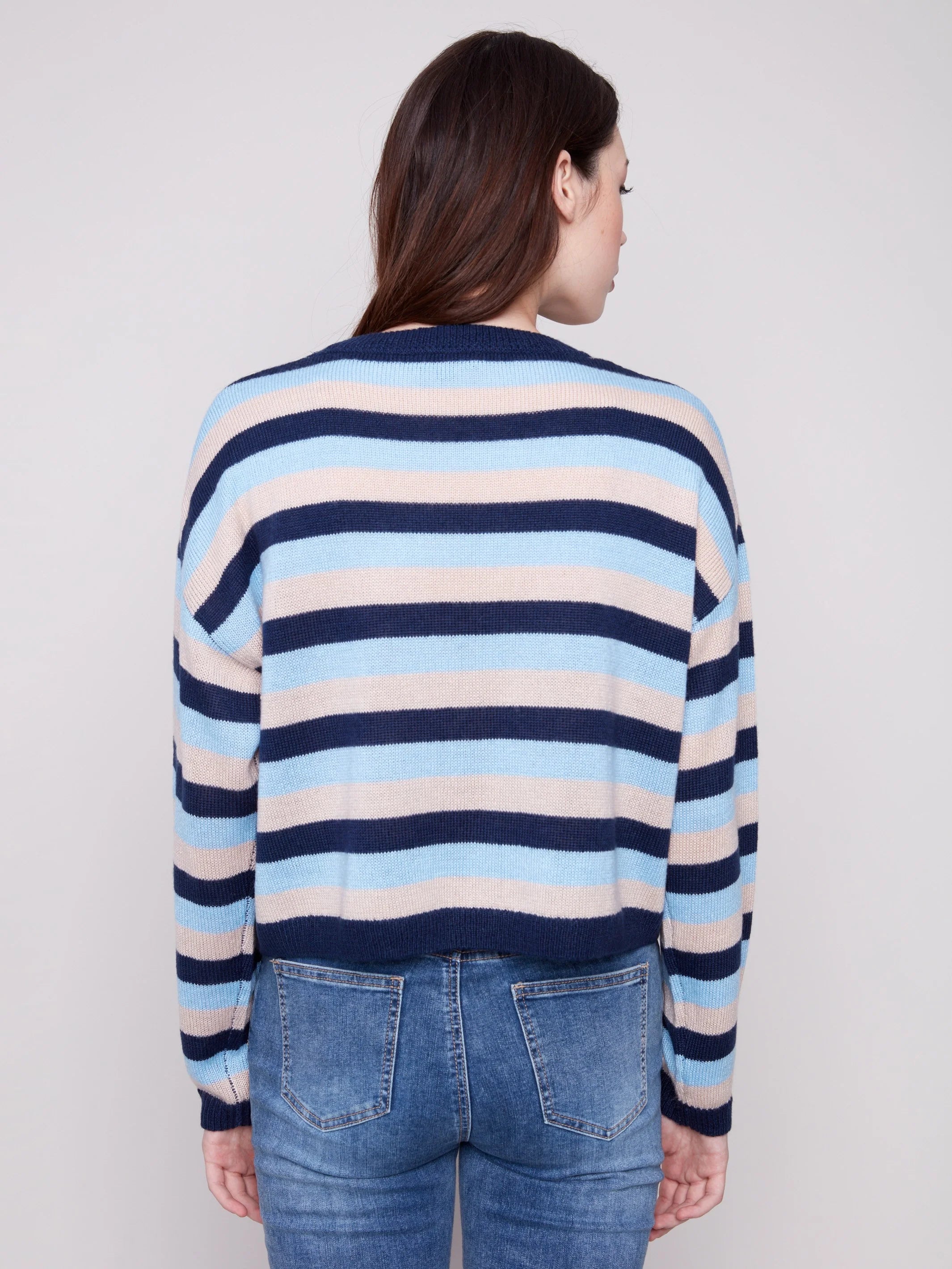 CHARLIE B Striped Crew Neck Sweater