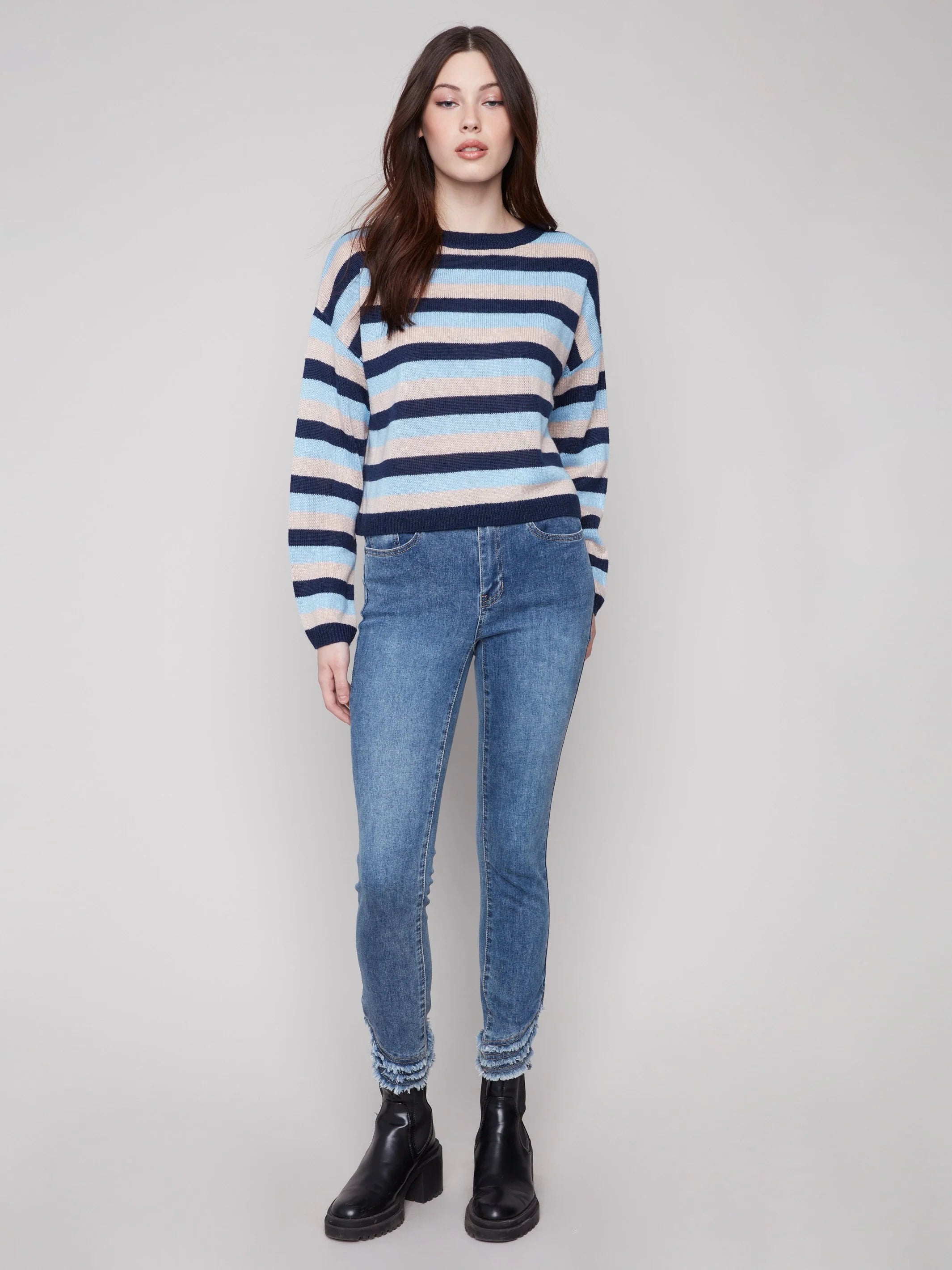 CHARLIE B Striped Crew Neck Sweater