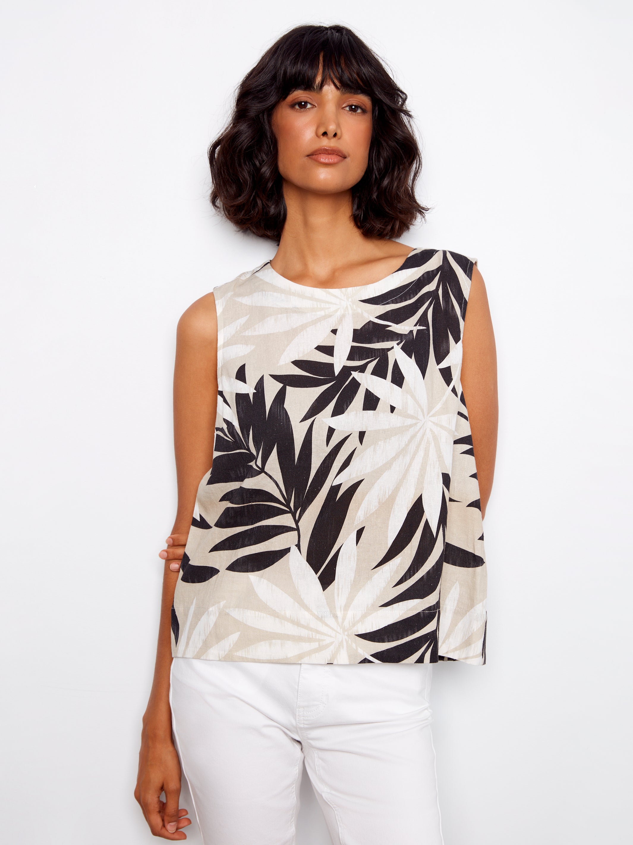 CHARLIE B Sleeveless Linen Top