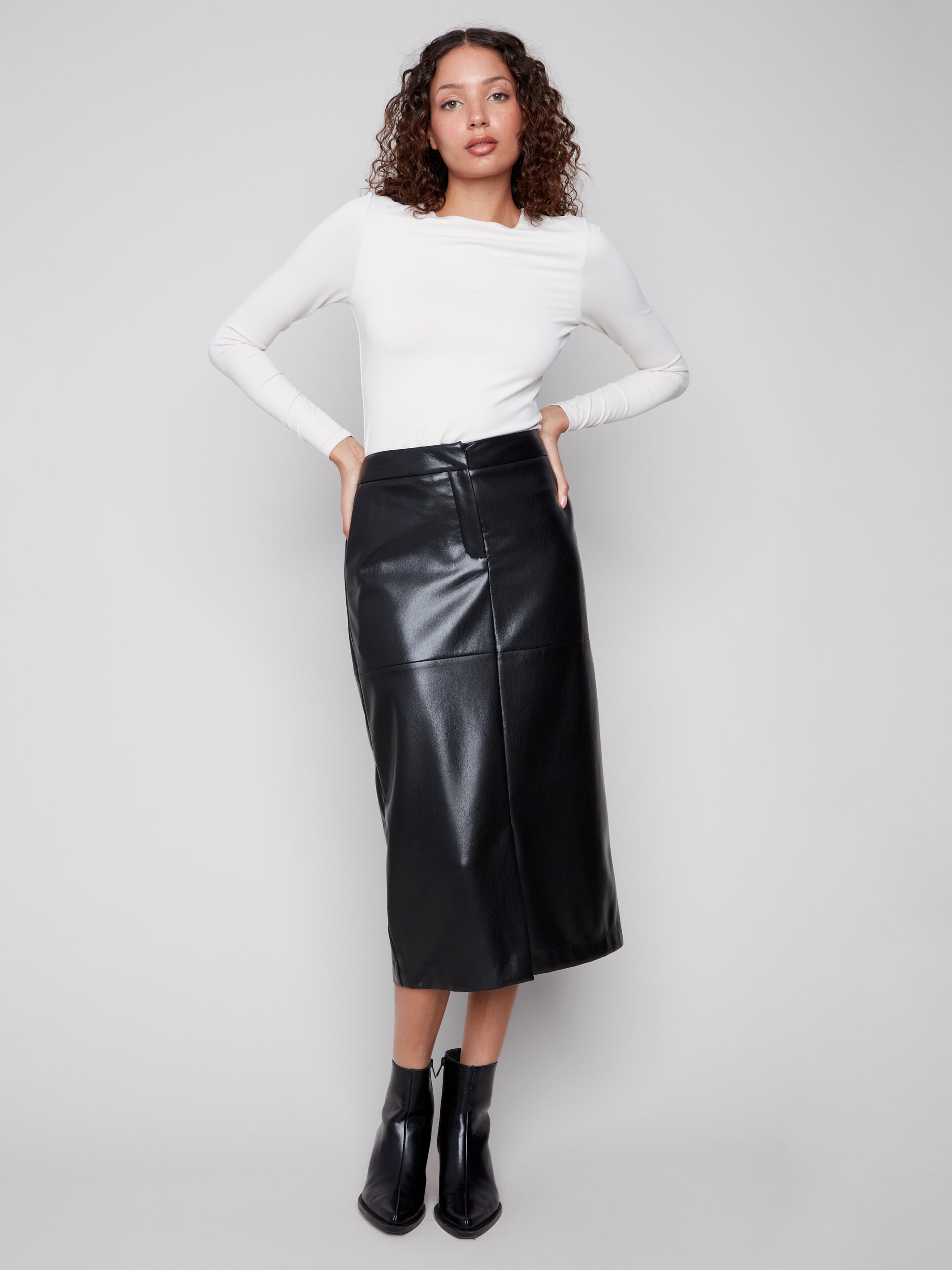 CHARLIE B Faux Leather Midi Skirt