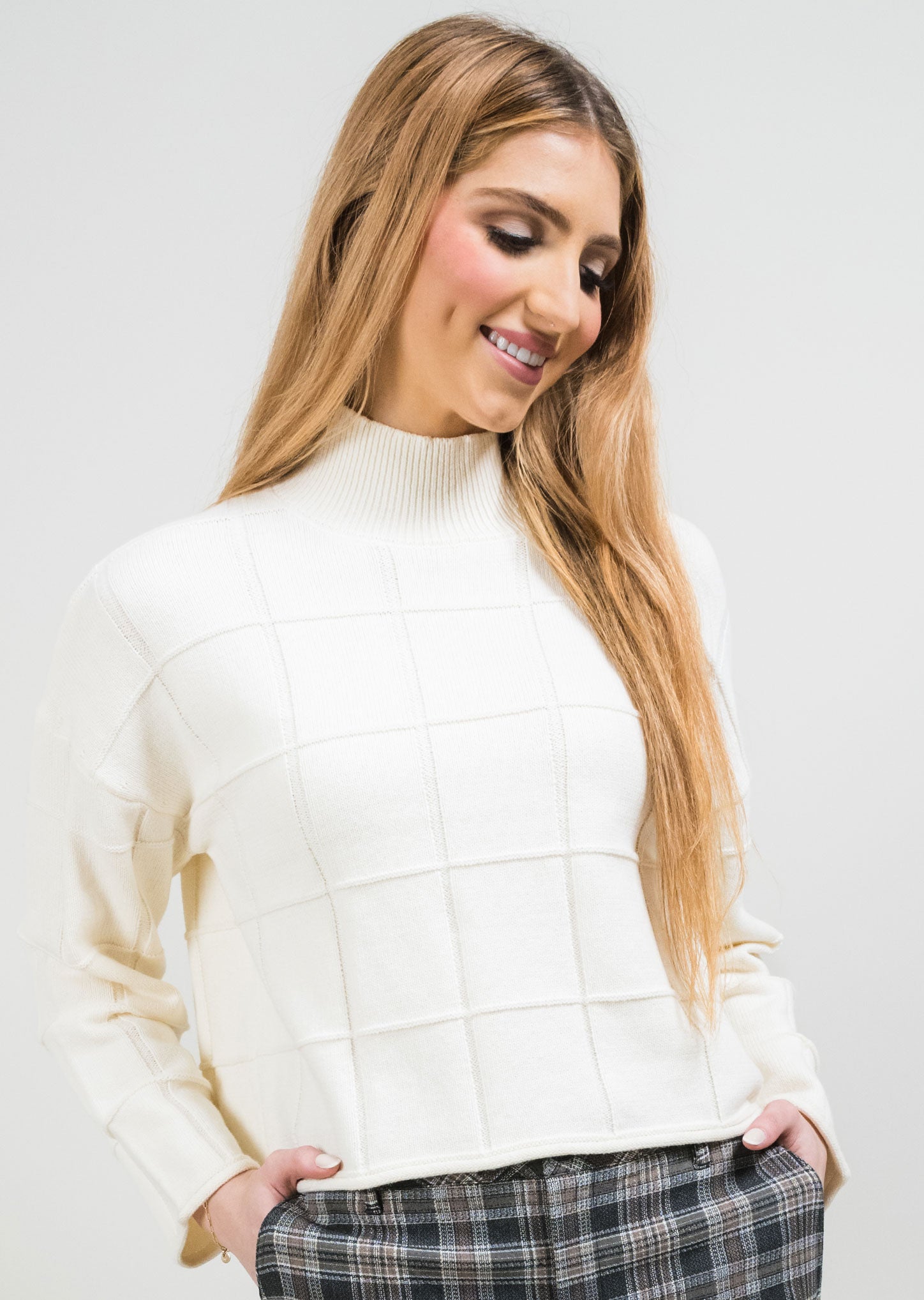 LISETTE L Window Pane Sweater