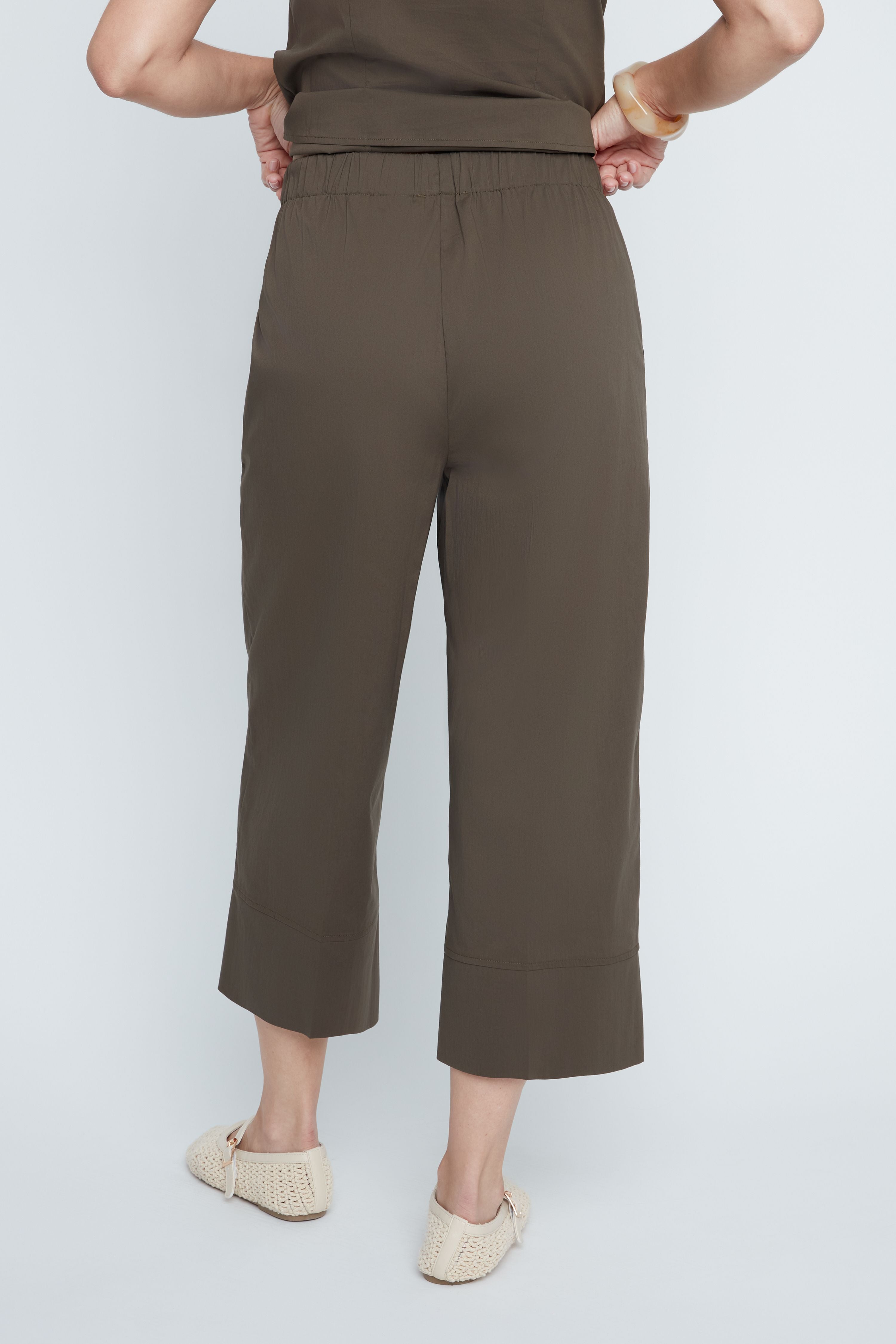 RENUAR Khaki Wide Leg Crop Pants