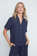 RENUAR Short-Sleeve Linen Blouse