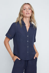 RENUAR Short-Sleeve Linen Blouse
