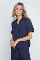 RENUAR Short-Sleeve Linen Blouse