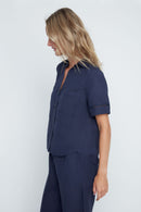 RENUAR Short-Sleeve Linen Blouse