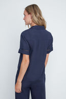 RENUAR Short-Sleeve Linen Blouse