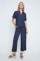 RENUAR Short-Sleeve Linen Blouse