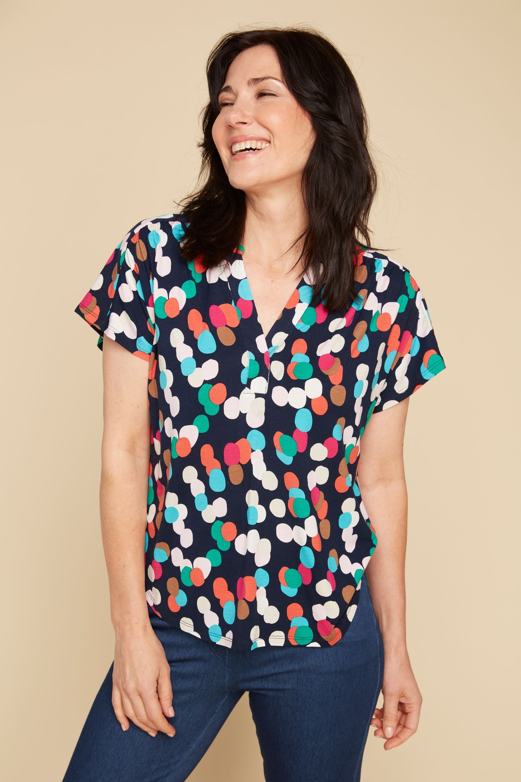 RENUAR Printed Cap Sleeve Blouse