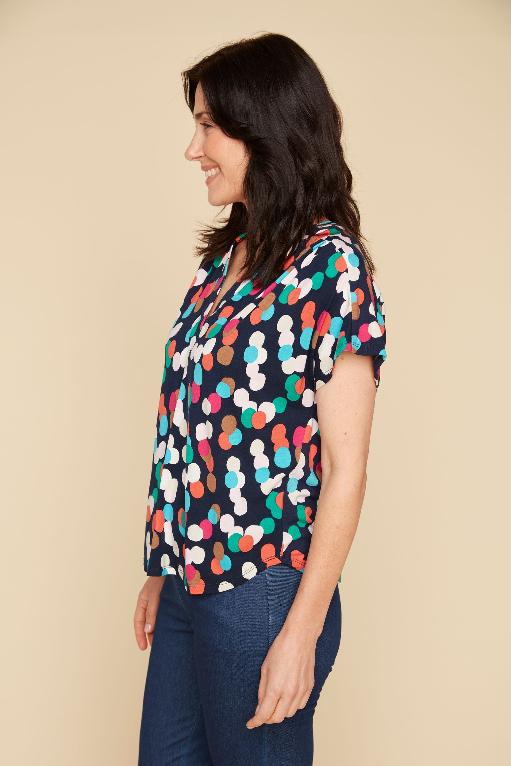 RENUAR Printed Cap Sleeve Blouse