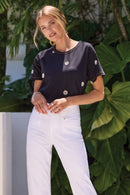 TRIBAL Short Sleeve Top w/ Embroidery
