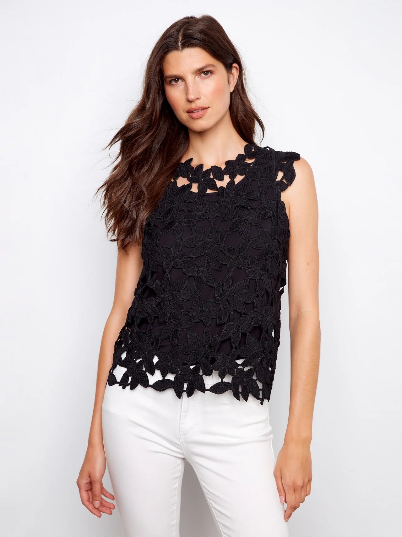 CHARLIE B Floral Crochet Top
