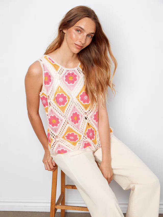 CHARLIE B Floral Sleeveless Crochet Top