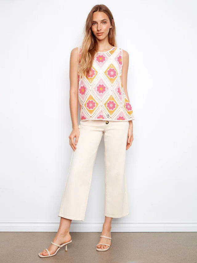 CHARLIE B Floral Sleeveless Crochet Top