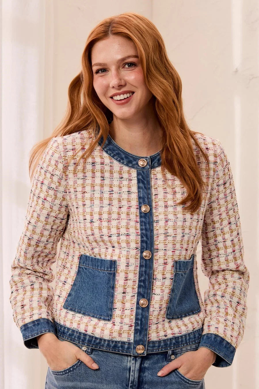 TRIBAL Mix Media Twee/Denim Jacket