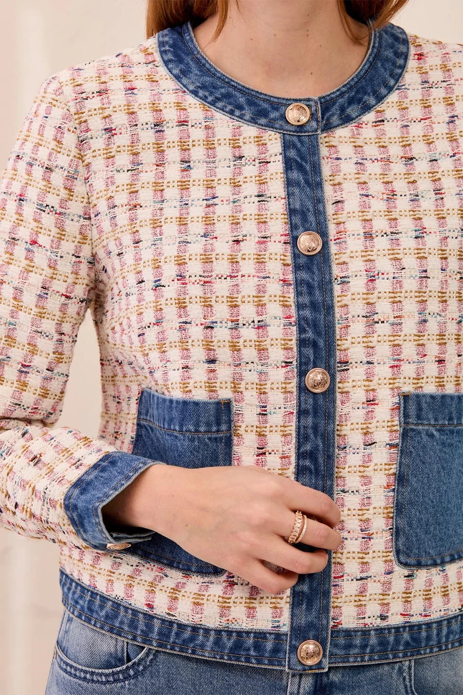 TRIBAL Mix Media Twee/Denim Jacket