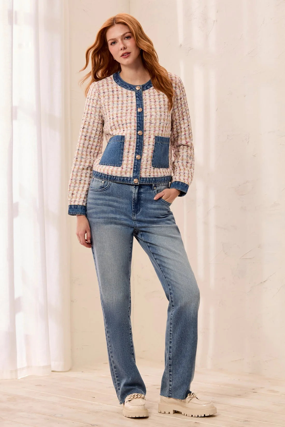 TRIBAL Mix Media Twee/Denim Jacket