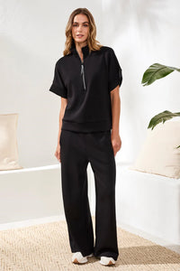 TRIBAL TECHNO LUX MOCK NECK ZIP TOP