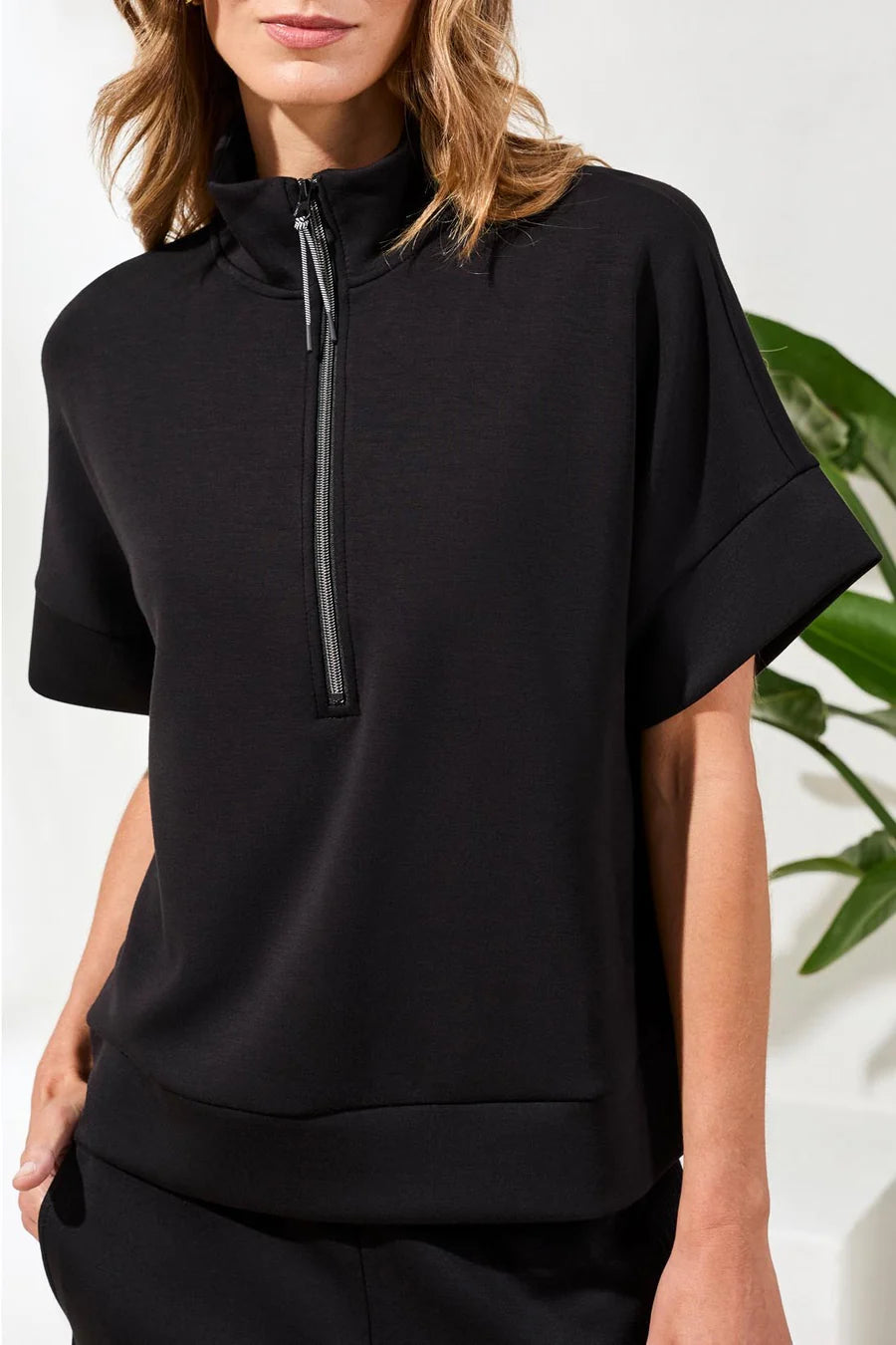 TRIBAL TECHNO LUX MOCK NECK ZIP TOP
